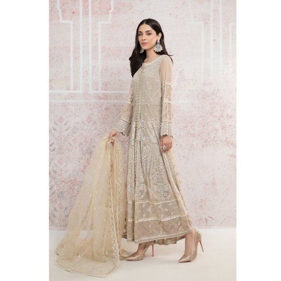 Maria B Off White / Beige Dress with Beautiful Embroidery (3 piece suit) - Picture 4 of 15